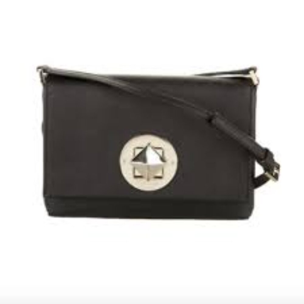 Kate Spade New York Newbury Lane Sally Black Turn Lock Leather Crossbody Bag